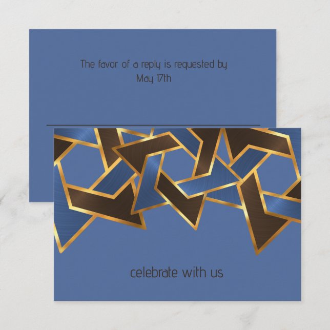 Bar Mitzvah Gold Blue Brown Star von David UAWG Einladung (Vorne/Hinten)