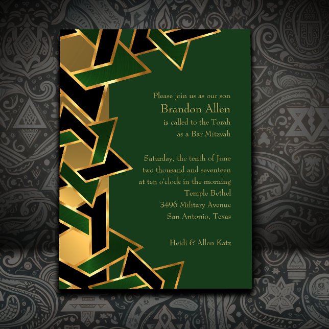 Bar Mitzvah Gold Green Black Star von David Einladung (Von Creator hochgeladen)