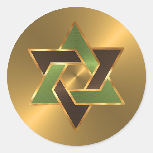 Bar Mitzvah Gold Green Brown Star von David Runder Aufkleber (Vorderseite)