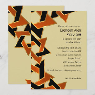 Bar Mitzvah Gold Orange Black Star von David Einladung