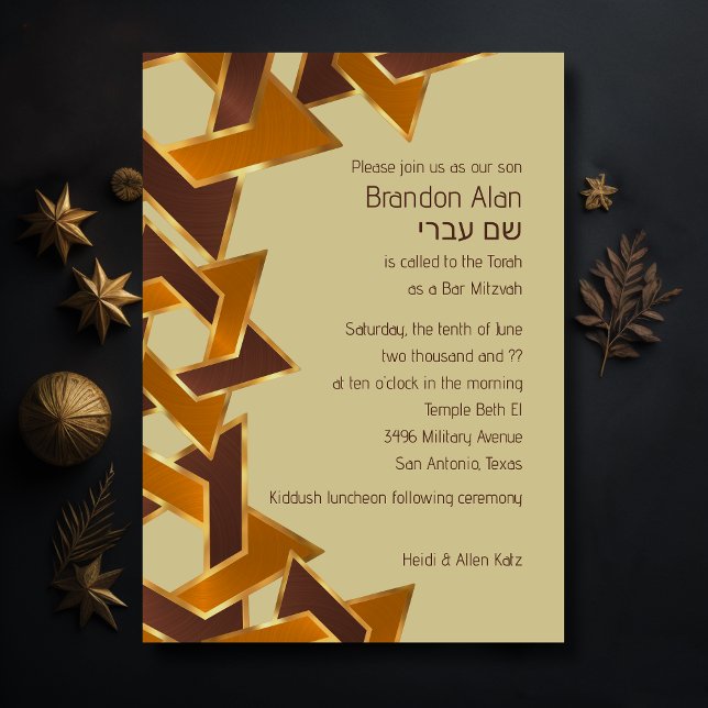 Bar Mitzvah Gold Orange Brown Star von David Einladung (Von Creator hochgeladen)