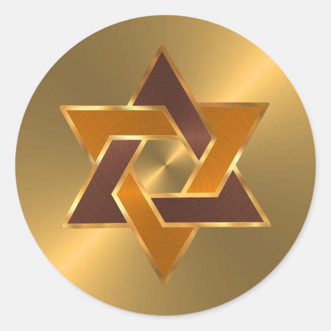 Bar Mitzvah Gold Orange Brown Star von David Runder Aufkleber (Vorderseite)