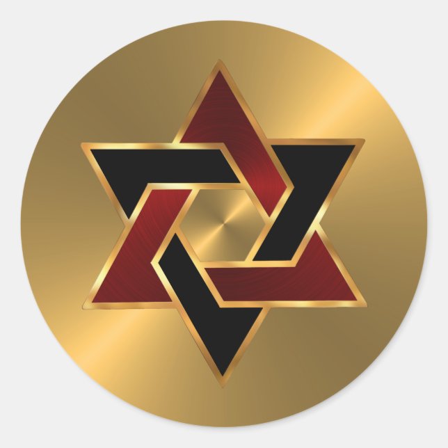 Bar Mitzvah Gold Red Black Star von David Runder Aufkleber (Vorderseite)