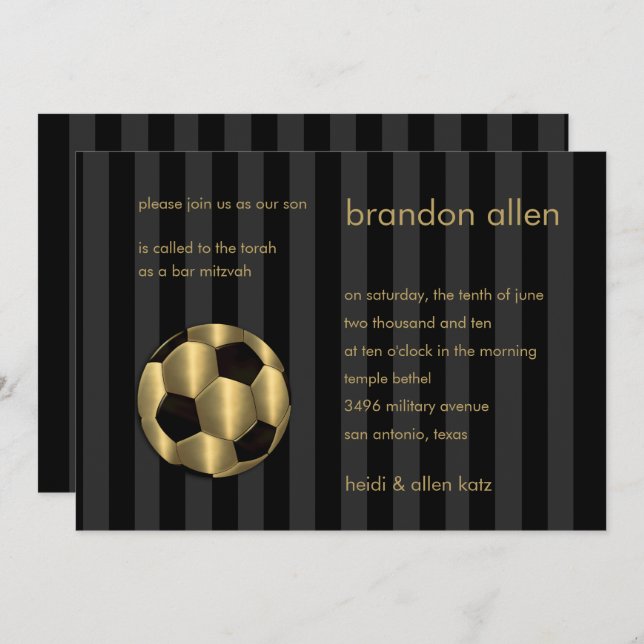 Bar Mitzvah Gold und Black Soccer Ball Einladung (Vorne/Hinten)