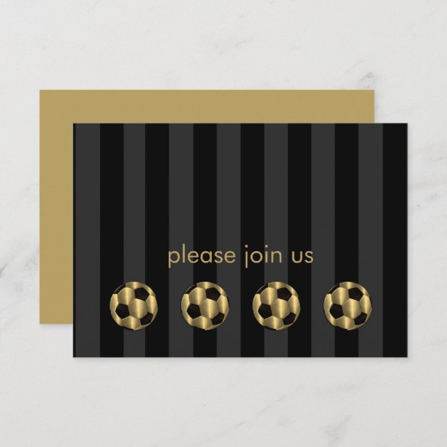 Bar Mitzvah Gold und Black Soccer Ball RSVP Karte (Vorne/Hinten)