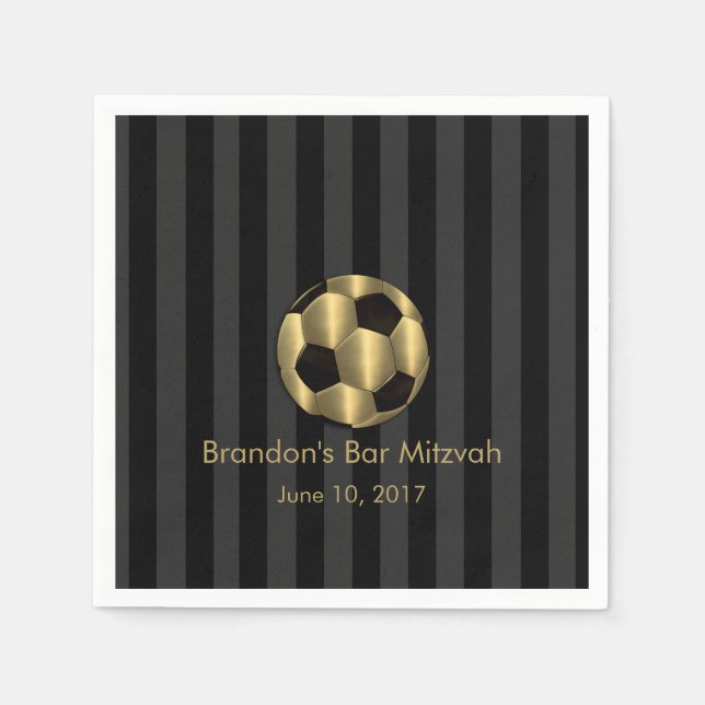Bar Mitzvah Gold und Black Soccer Ball Serviette (Vorderseite)