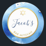 BAR MITZVAH Goldener Stern, dunkelblau Runder Aufkleber<br><div class="desc">von kat massage >>> WWW.SIMPLYSWEETPAPERIE.COM <<<</div>