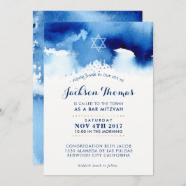 BAR MITZVAH goldfarbene, blaue Aquarellfarbe einla Einladung