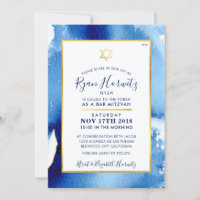 BAR MITZVAH Goldstar Blue Aquarell laden RYAN ein