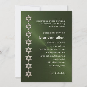 Bar Mitzvah Green Sheen Silver Stars von David Einladung