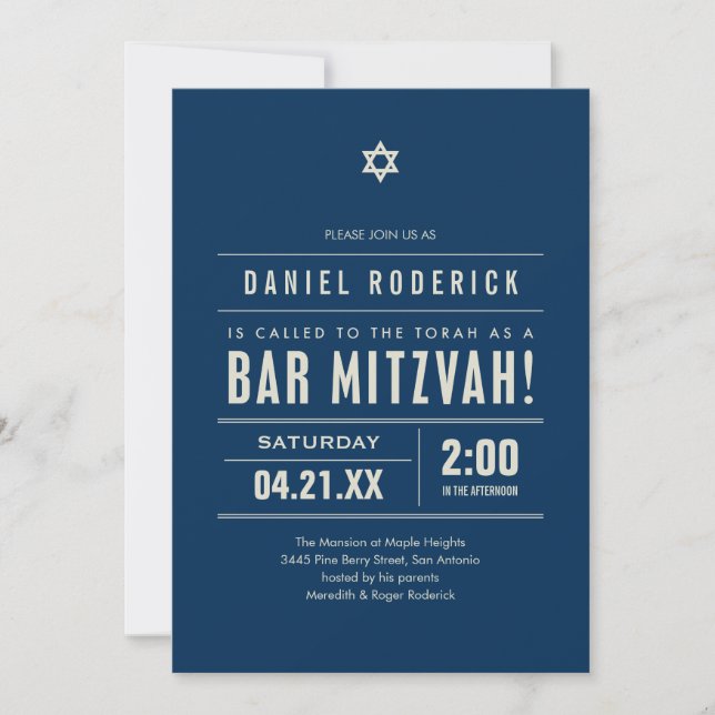Bar Mitzvah große Art Einladungen (Vorderseite)