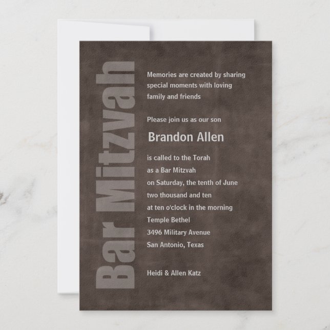 Bar Mitzvah Grunge Brown Einladung (Vorderseite)