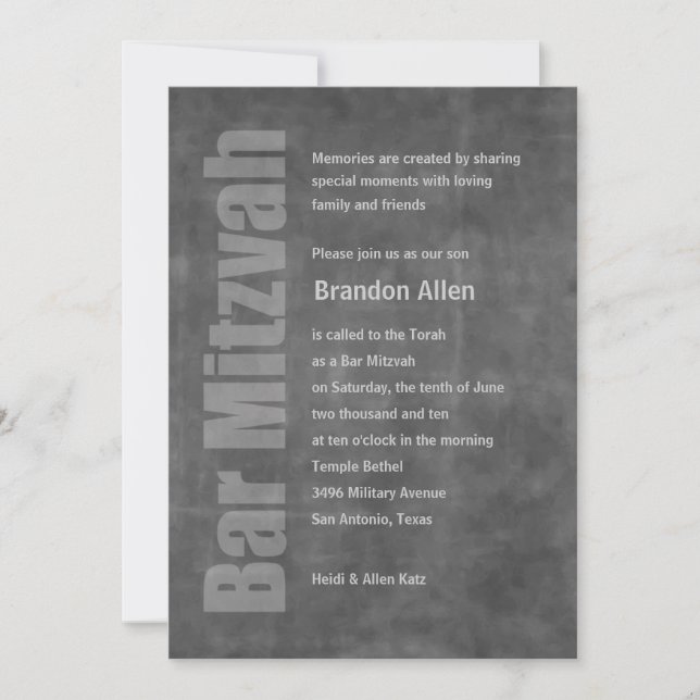 Bar Mitzvah Grunge Gray Einladung (Vorderseite)