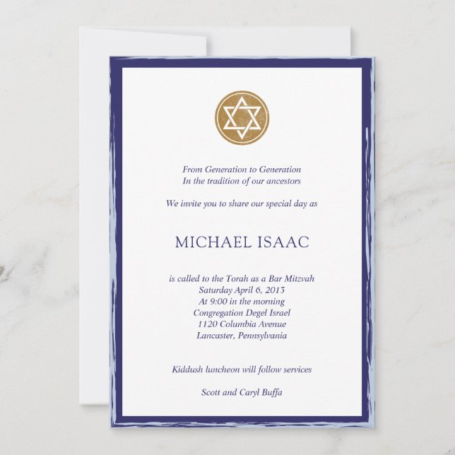 Bar Mitzvah Invasion Blue und Goldstar Einladung (Vorderseite)