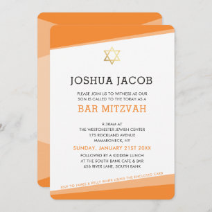 BAR MITZVAH INVENT einfache, moderne, fette Orange Einladung