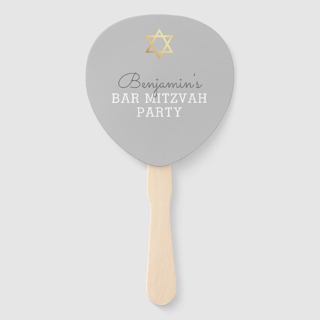 BAR MITZVAH INVITE FAN Moderner Goldstar grau Fächer (Vorderseite)