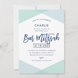 BAR MITZVAH INVITE handgezeichnete blaue Minze Einladung