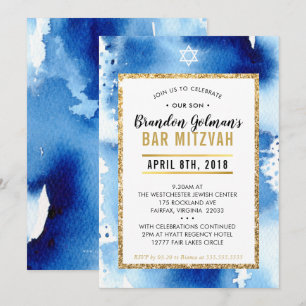 BAR MITZVAH INVITE Moderne Aquarellfarbe cool blau Einladung