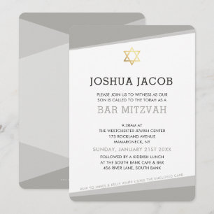 BAR MITZVAH INVITE Modernes cooles Grau Einladung