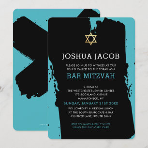 BAR MITZVAH INVITE Modernes Grunge Türkis Blau Einladung