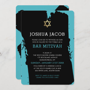 BAR MITZVAH INVITE modernes, türkisblaues Grunge Einladung