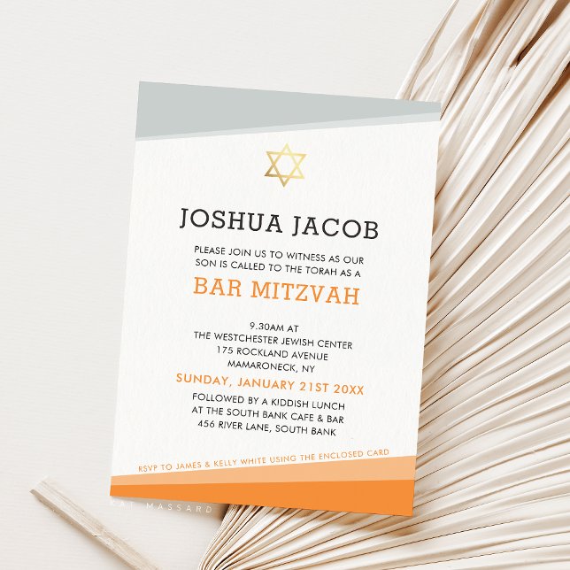 BAR MITZVAH INVITE schlicht, modern, fett orange g Einladung (Von Creator hochgeladen)