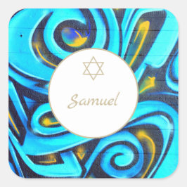 Bar Mitzvah Jewish Modern Blue Pattern Quadratischer Aufkleber