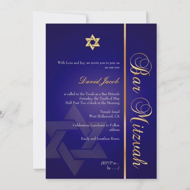 Bar Mitzvah/Königsblau/Gold Einladung (Vorderseite)