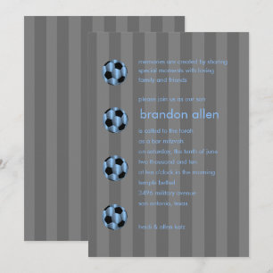 Bar Mitzvah Light Blue und Black Soccer Ball Einladung