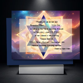Bar Mitzvah Lila Blue Ethereal Space Einladung