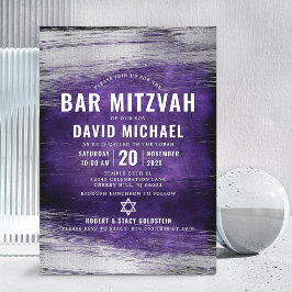 Bar Mitzvah Lila Silberfolie Bold Moderne Einladung