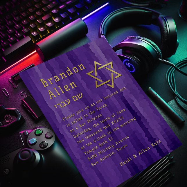 Bar Mitzvah Lila Techno Streaks Einladung (Von Creator hochgeladen)