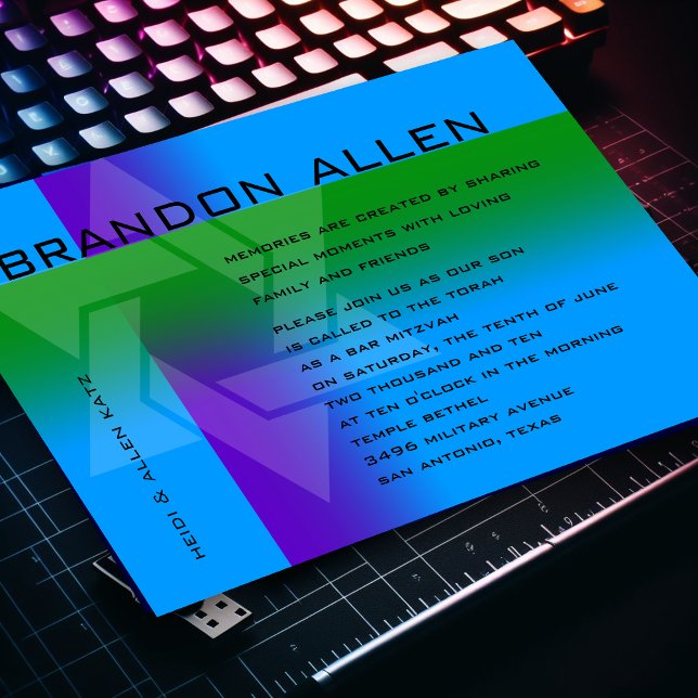 Bar Mitzvah Lila und grün auf jeder Farbe Einladung (Von Creator hochgeladen)