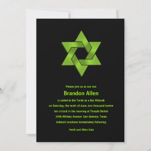 Bar Mitzvah Lime Green auf Schwarz, Star von David Einladung