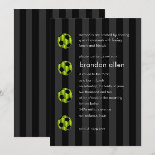 Bar Mitzvah Lime Green und Black Soccer Ball Einladung