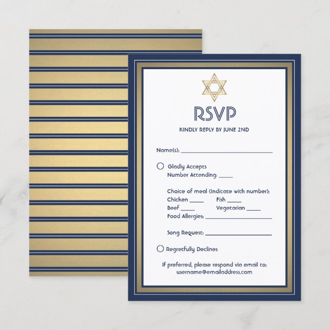 Bar Mitzvah Mahlzeiten Optionen Song Anfrage Blue  RSVP Karte (Vorne/Hinten)
