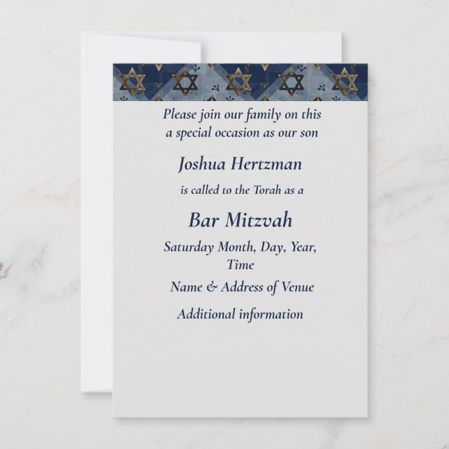 Bar Mitzvah Mazel Tov Blue Gray Star von David Einladung (Vorderseite)