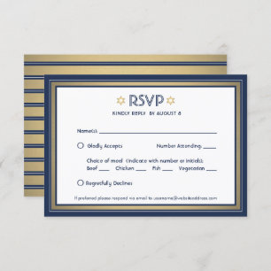 Bar Mitzvah Meetings Optionen Navy Blue White und RSVP Karte