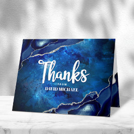 Bar Mitzvah Modern Blue Agate Watercolor Script Dankeskarte