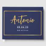 BAR MITZVAH modern faux gold name calligraphy navy Gästebuch<br><div class="desc">by kat massard >>> WWW.SIMPLYSWEETPAPERIE.COM <<<
more matching items in store</div>