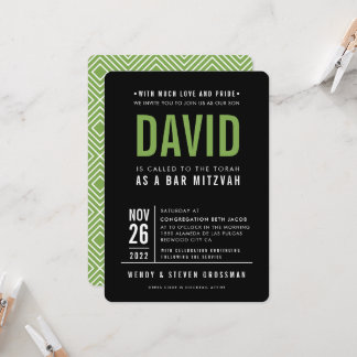 BAR MITZVAH modern fett Blocksatz schwarz grün Einladung