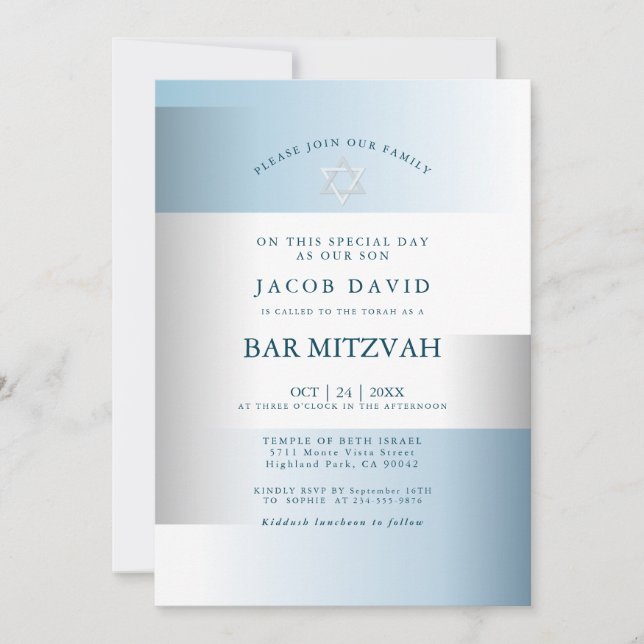 Bar Mitzvah | Modern Gradient Dusty Blue Geometric (Vorderseite)
