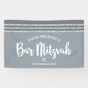 Bar Mitzvah Modern Gray Silver Tallit Bold Script Banner