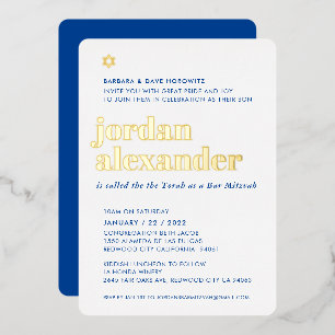 BAR MITZVAH modern minimal fett königsblau Folieneinladung