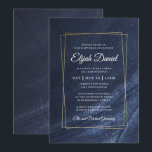 Bar Mitzvah Modern Monogram Gold Frame Einladung<br><div class="desc">Besteht aus eleganten Serifen und kursiven Schriftzeichen auf goldgelbem Rahmen und dunkelblauem Hintergrund. Entworfen von Select Party Supplies,  exklusiv für Zazzle. Abrufbar unter: http://www.zazzle.com/selectpartysupplies</div>