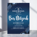 Bar Mitzvah Modern Navy Blue Ombre Drehbuch in Einladung<br><div class="desc">Seien Sie stolz, freuen Sie sich und präsentieren Sie diesen Meilenstein Ihres Lieblings-Bar Mitzvah! Versenden Sie diese coole, einzigartige, moderne, personalisierte Einladung für eine Veranstaltung, an die Sie sich erinnern können. Die Typografie der weißen Schrift und der Star of David überlagern einen tiefmarineblau ombre Hintergrund mit Stahlblau-Age mit silbernen Imitaten...</div>