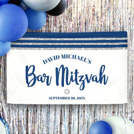 Bar Mitzvah Modern Navy Blue Silver Tallit Script Banner