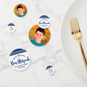 Bar Mitzvah Modern Navy Blue Silver Tallit Script Konfetti