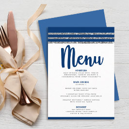 Bar Mitzvah Modern Navy Blue Silver Tallit Script Menükarte