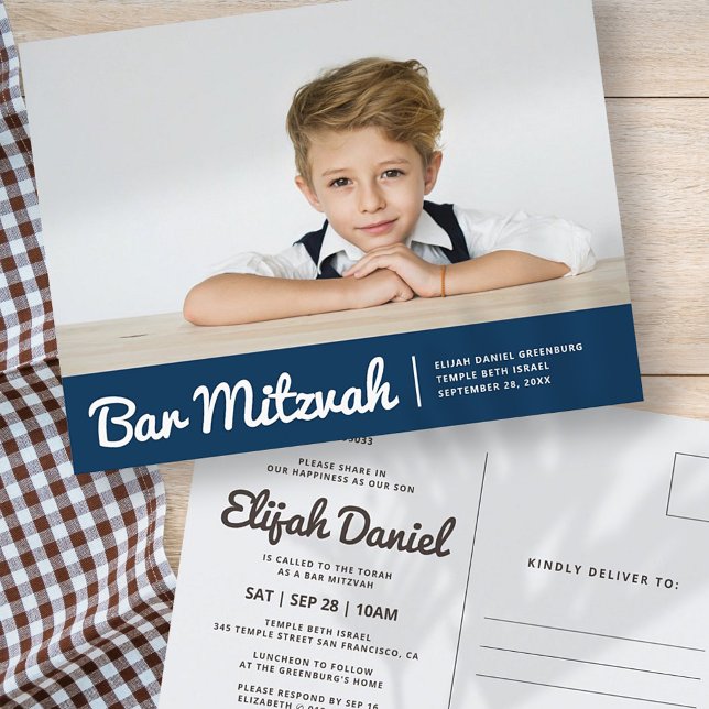 Bar Mitzvah Modern Simple Custom Foto Einladung (Von Creator hochgeladen)